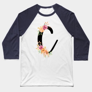 Letter C With Autumn Floral Wreath Baseball T-Shirt